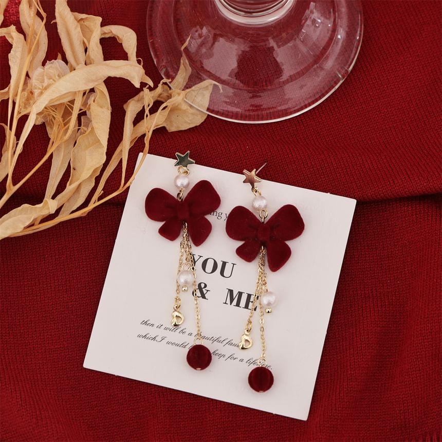 Bow Faux Pearl Drop Earring / Clip-On Earring Product Image