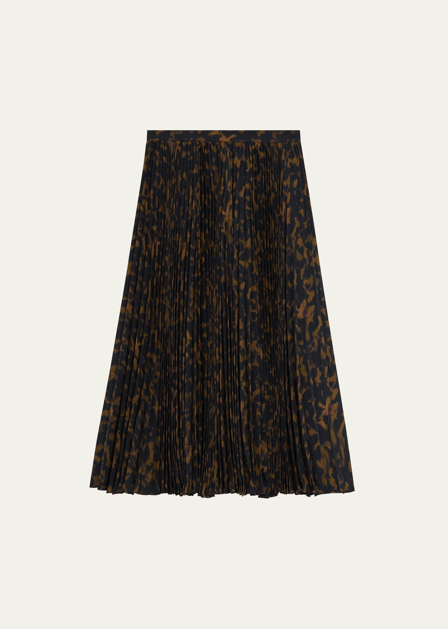 Womens Tortoise-Pirnt Pleated Midi-Skirt Product Image