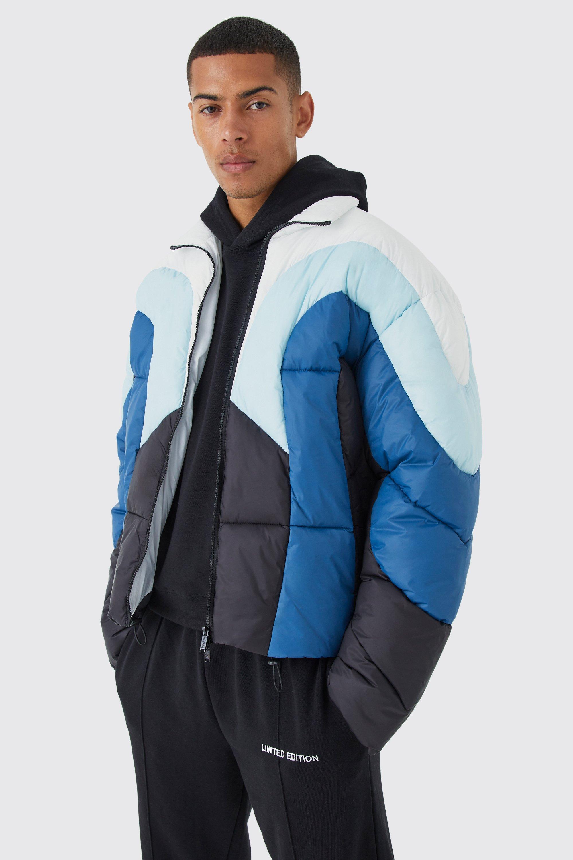 Colour Block Curved Panel Puffer | boohooMAN USA Product Image