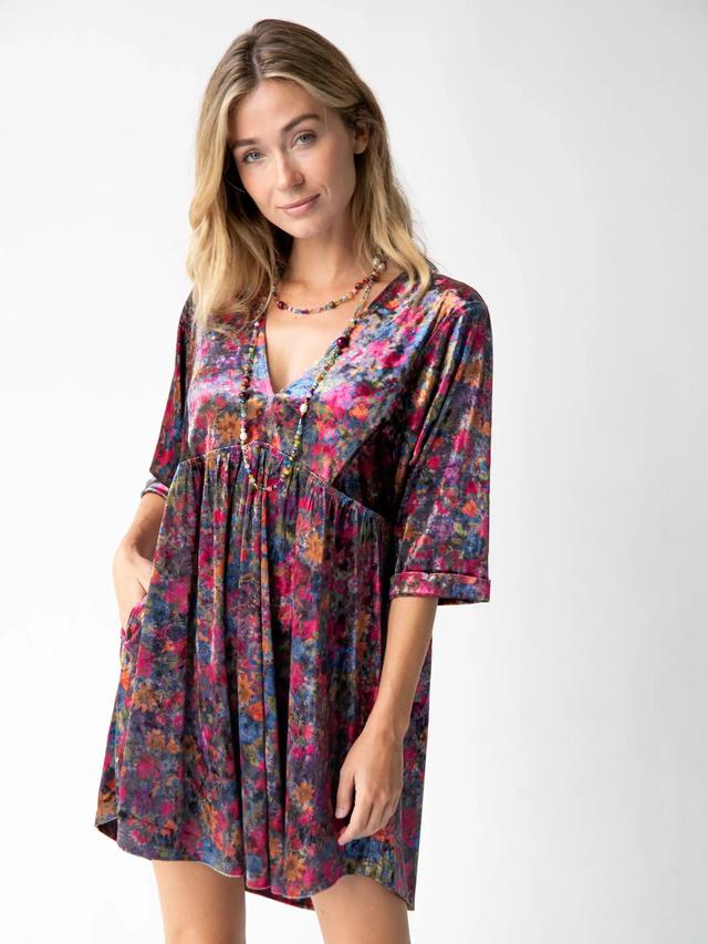 Stella Velvet Mini Dress - Dark Floral Garden Product Image