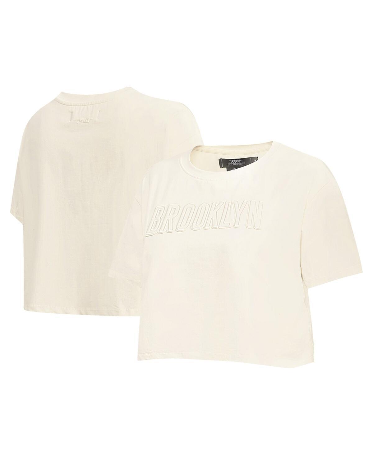 Womens Pro Standard Cream Brooklyn Nets Neutral Boxy Crop T-shirt Product Image