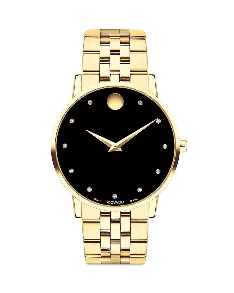 Men's Movado MuseumÂ® Classic 1/20 CT. T.w. Diamond Gold-Tone PVD Watch with Black Dial (Model: 0607625) Product Image