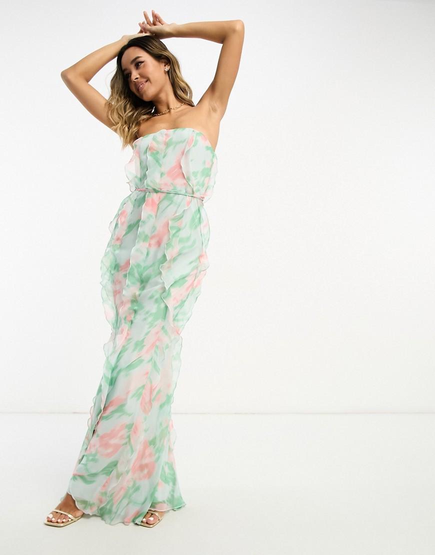 ASOS DESIGN ruffle bandeau maxi dress with tie waist Product Image