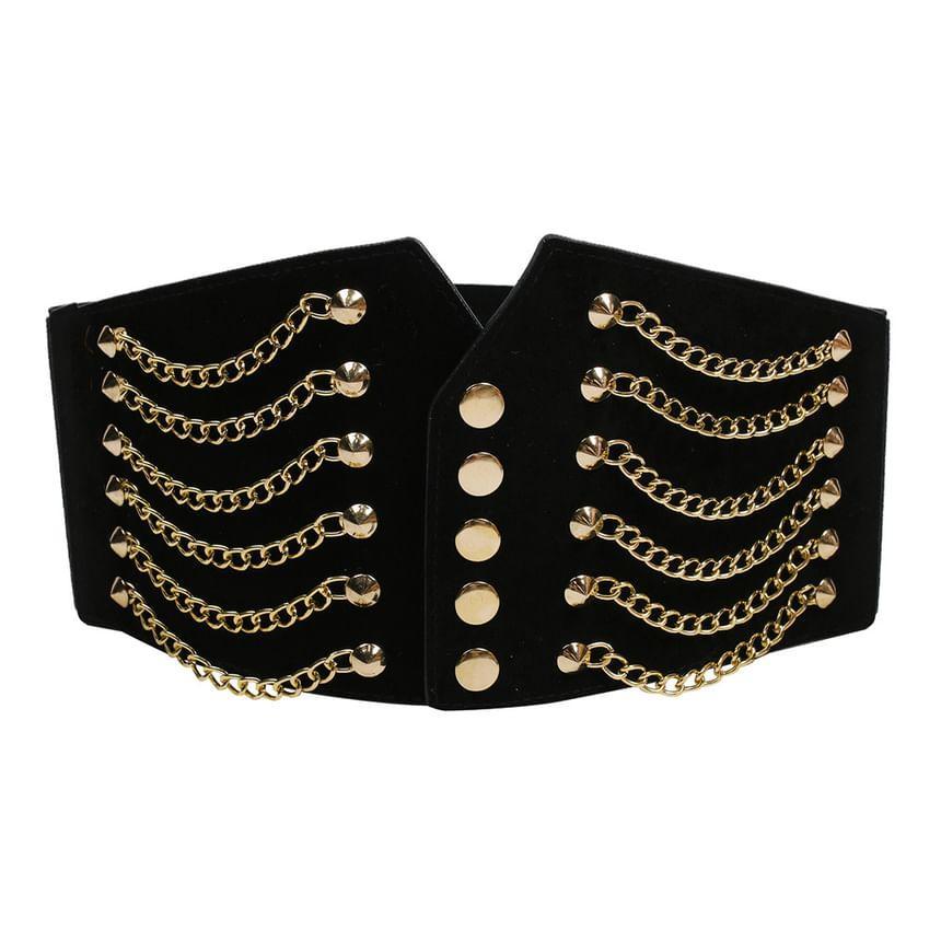 Chained Faux Leather Elastic Cincher Belt Product Image