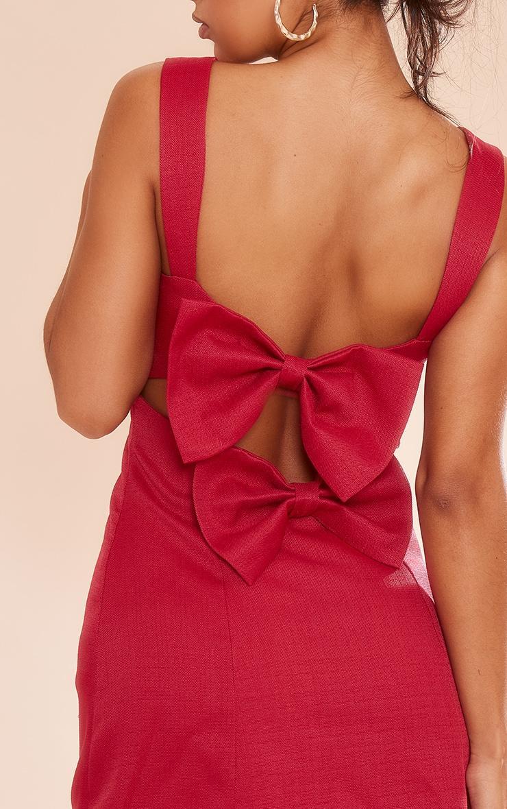 Red Twill Cut Out Bow Shift Dress Product Image