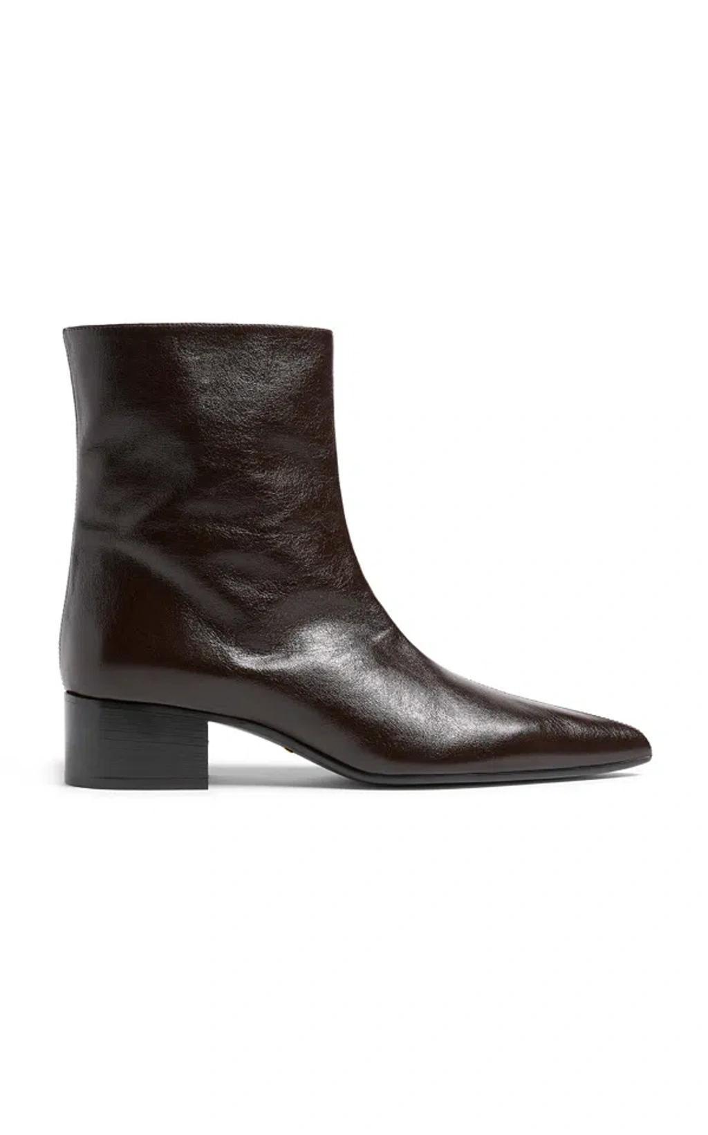 KHAITE Andee Leather Ankle Boots In Chestnut Product Image