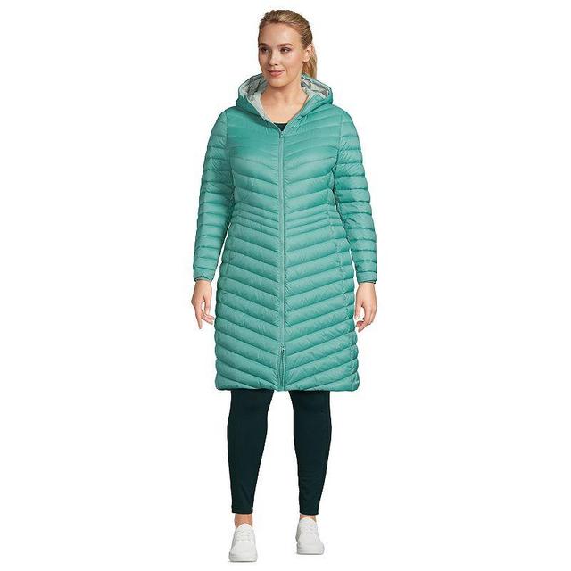 Plus Size Lands End Wanderweight Ultralight Packable Long Down Coat, Womens Product Image