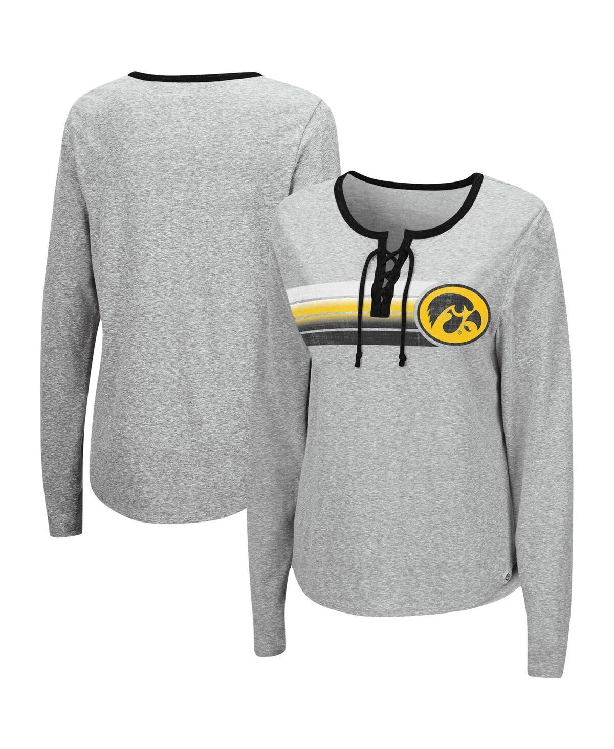 Womens Colosseum Heathered Gray Iowa Hawkeyes Sundial Tri-Blend Long Sleeve Lace-Up T-Shirt Product Image