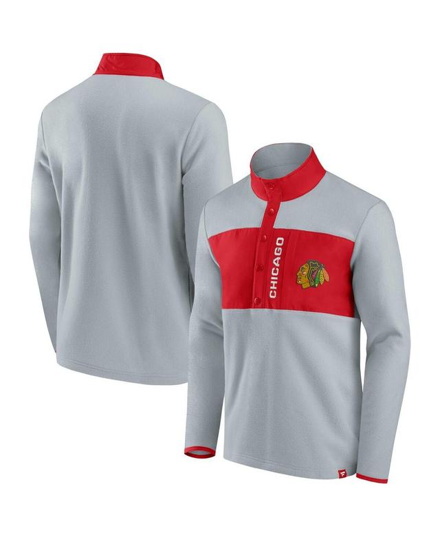 Mens Fanatics Branded Gray/Red Chicago Blackhawks Omni Polar Fleece Quarter-Snap Jacket Product Image