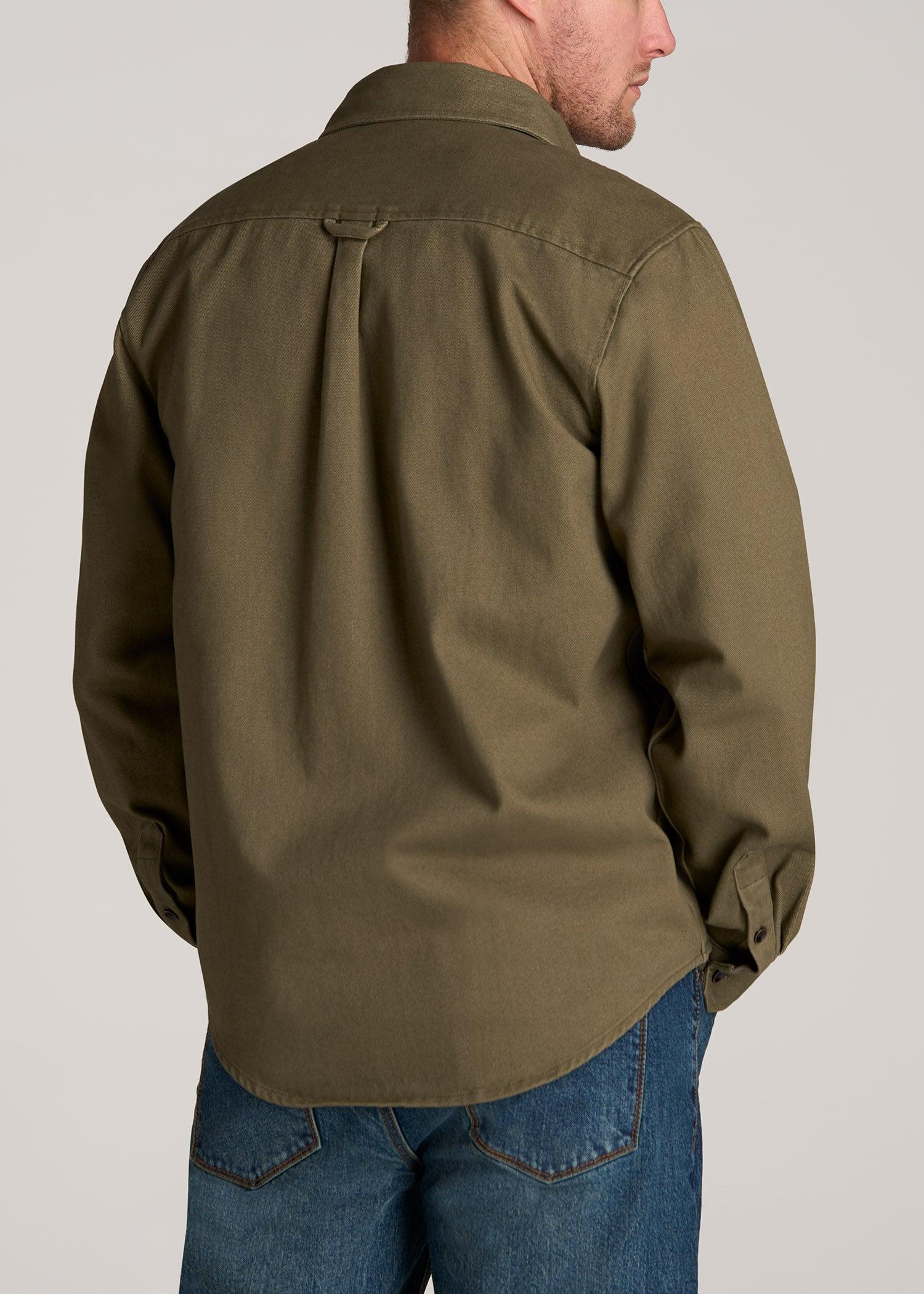 LJ&S Heavyweight Cotton Twill Overshirt for Tall Men in Vintage Moss Green Male Product Image