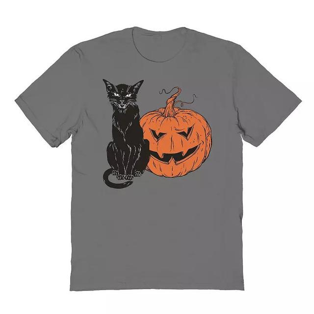 Mens Halloween Cat Pumpkin Halloween Graphic Tee Grey Product Image