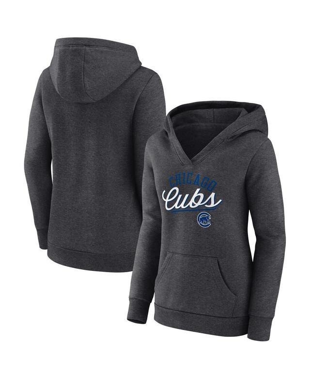 Womens Fanatics Heather Charcoal Chicago Cubs Simplicity Crossover V-Neck Pullover Hoodie Product Image