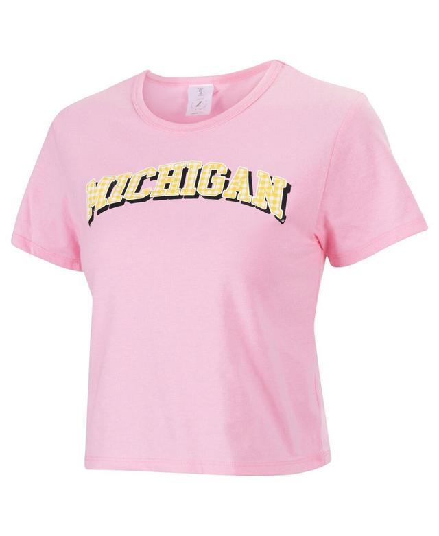 Womens ZooZatz Michigan Wolverines Gingham Logo Cropped T-Shirt Product Image