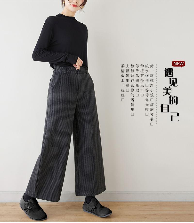 Mid Waist Houndstooth Cropped Wide Leg Pants Product Image