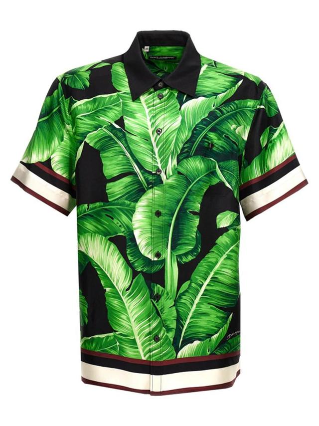 Leaf Printed Short Sleeved Shirt In Green Product Image