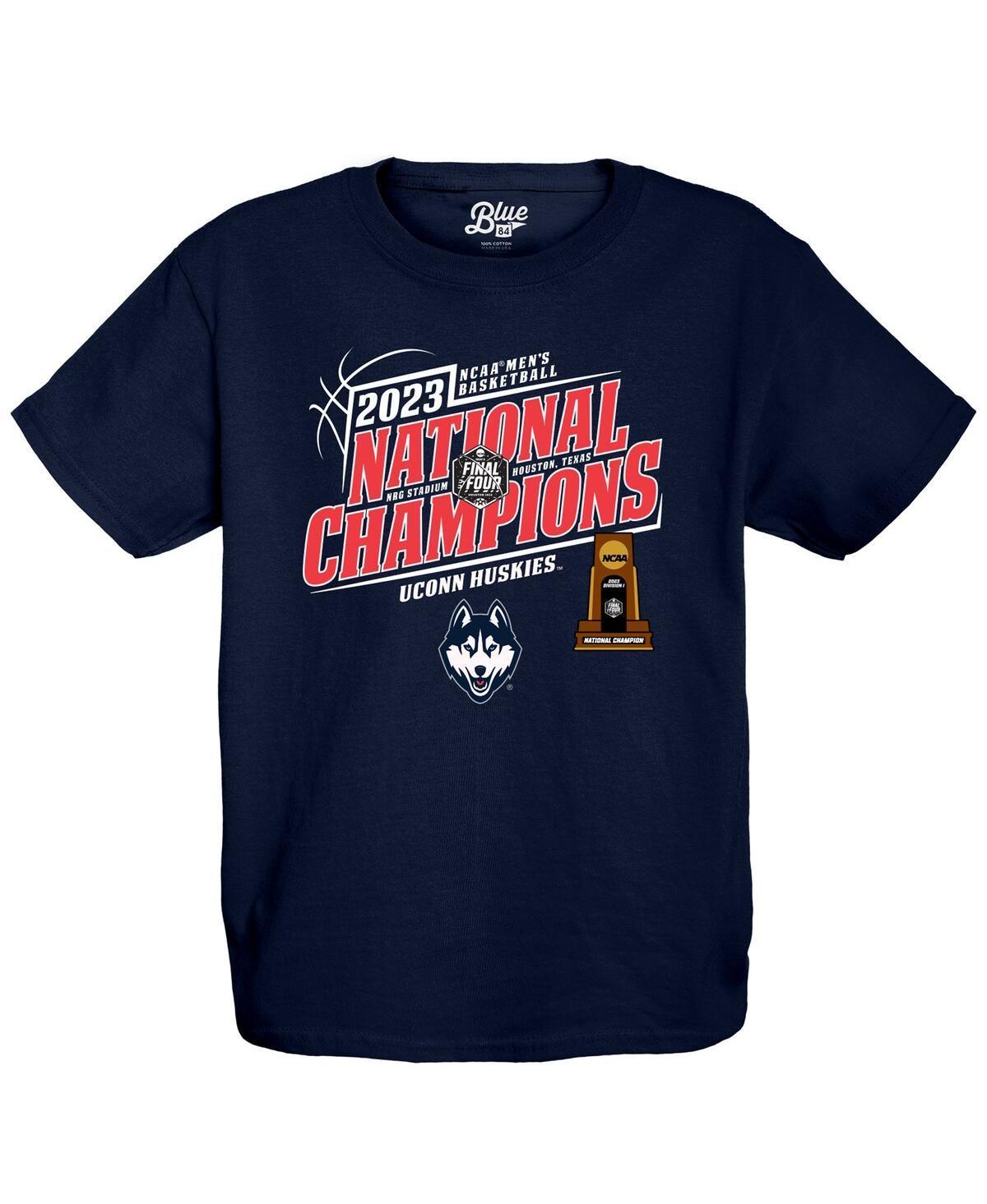 Big Boys and Girls Blue 84 Navy UConn Huskies 2023 Ncaa Mens Basketball National Champions First Snow T-shirt Product Image