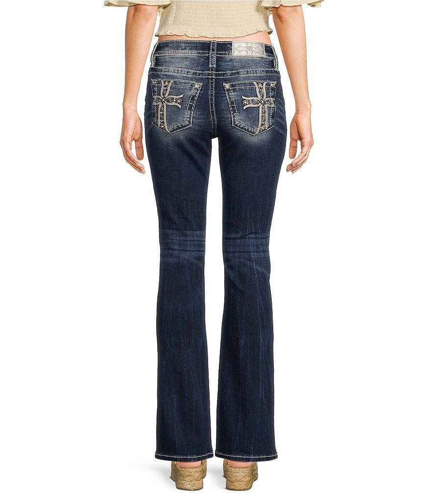 Miss Me Mid Rise Embellished Cross Back Pocket Bootcut Jeans Product Image