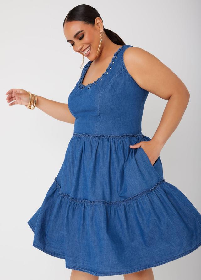 Plus Size Lace Up Chambray Dress Ashley Stewart Product Image