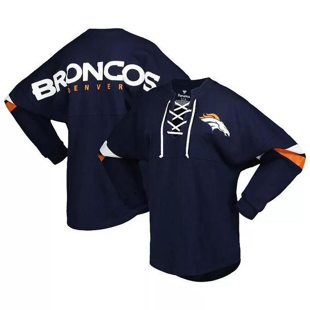 Womens Fanatics Branded Denver Broncos Spirit Jersey Lace-Up V-Neck Long Sleeve T-Shirt Blue Product Image