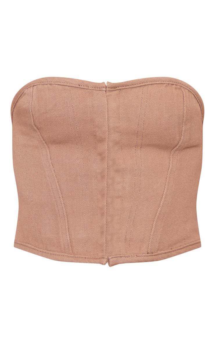 Petite Washed Brown Denim Hook And Eye Corset Top product image