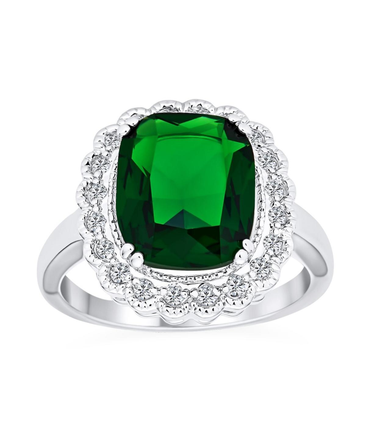 Bling Jewelry Fashion Rectangle Large Solitaire Aaa Cz Pave Simulated Green Emerald Cut Art Deco Style 10CT Cocktail Statement Ring For Women - Light Product Image