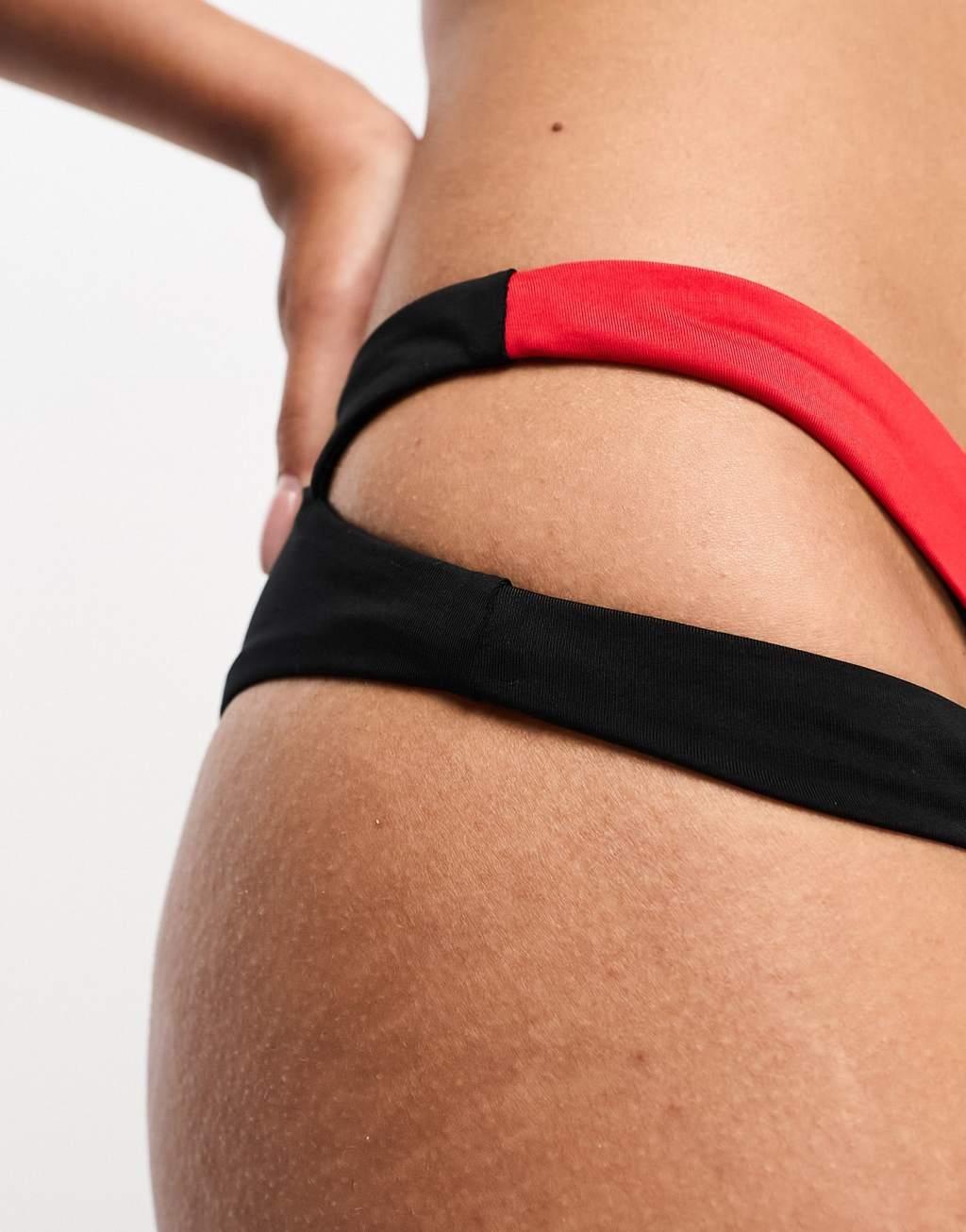 Nike Swimming Icon Sneakerkini asymmetrical bikini bottoms in black and red  Product Image