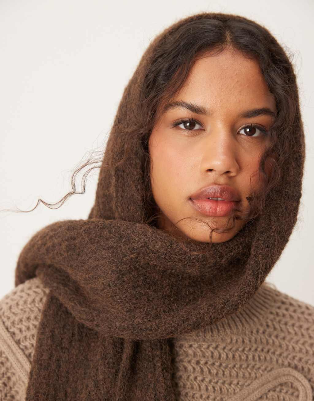 ASOS DESIGN knit scarf in wool mix in chocolate Product Image