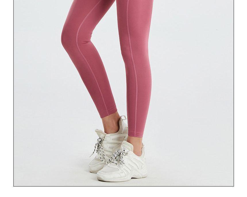 High Waist Plain Cropped Yoga Pants Product Image