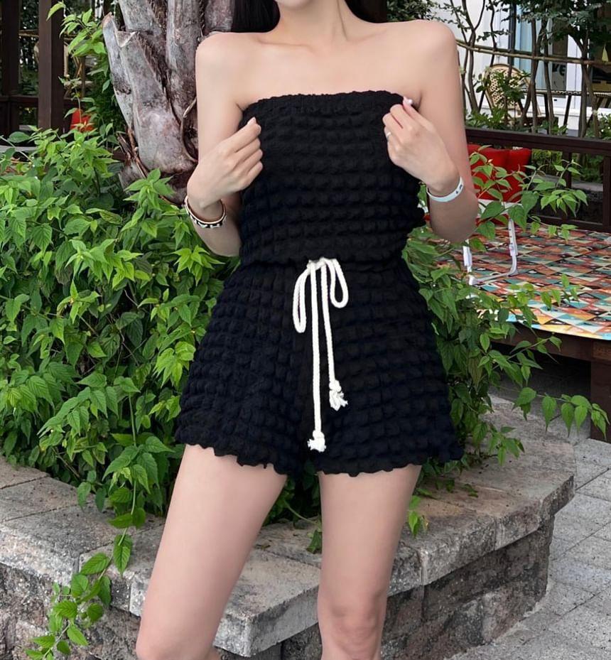 Strapless Plain Drawstring Waist Romper Product Image