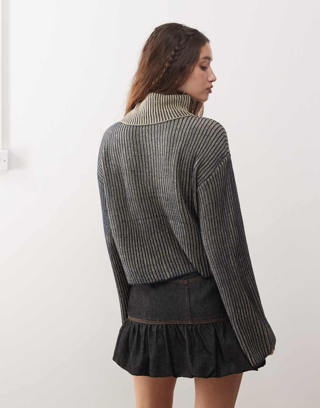 Noisy May roll neck ribbed sweater in washed gray Product Image