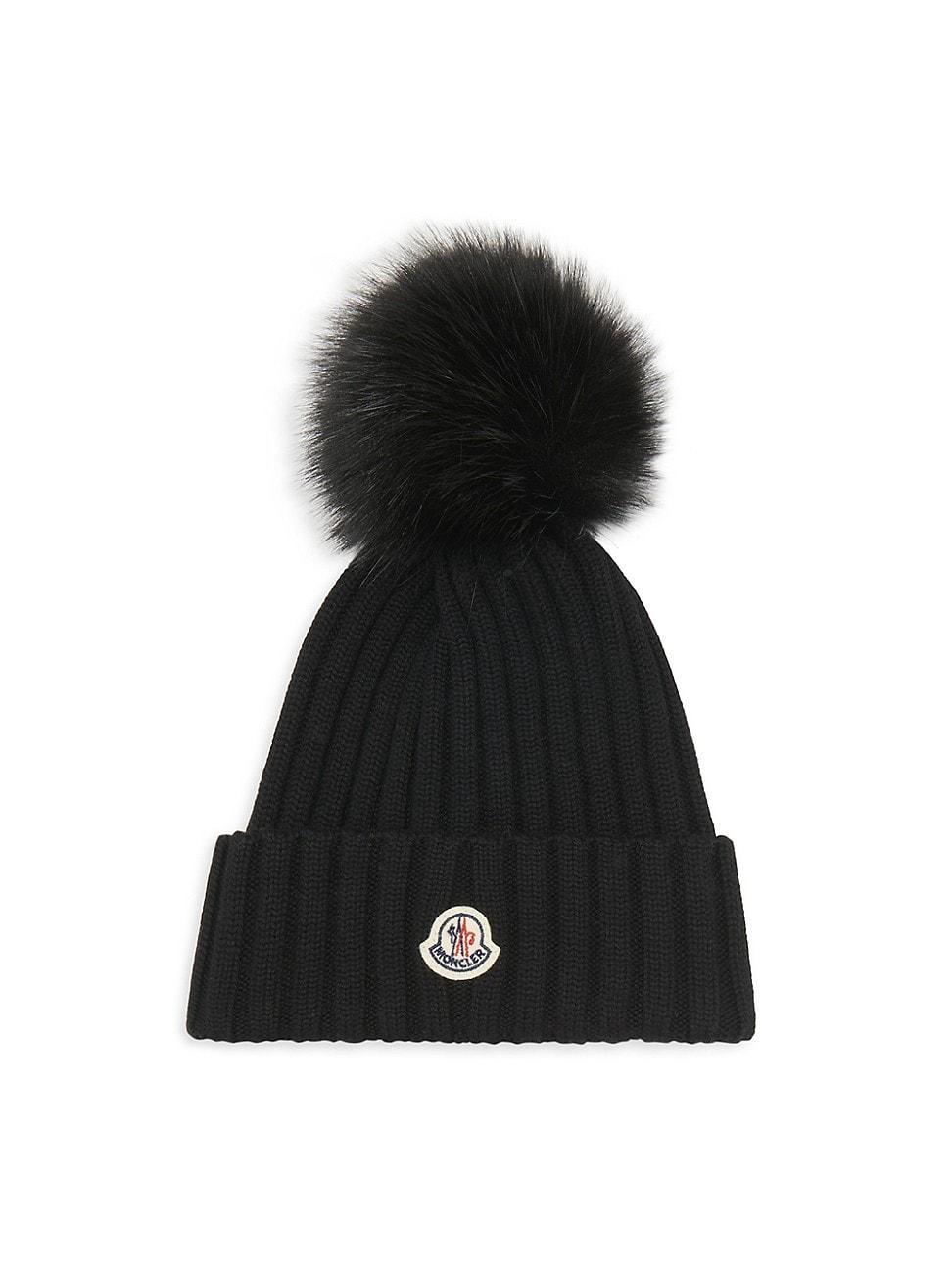 Womens Wool Beanie with Faux Fur Pom-Pom Product Image