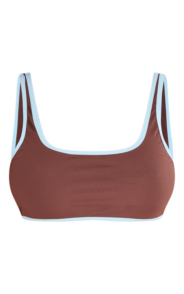  Mocha Ribbed Contrast Bikini Top Product Image