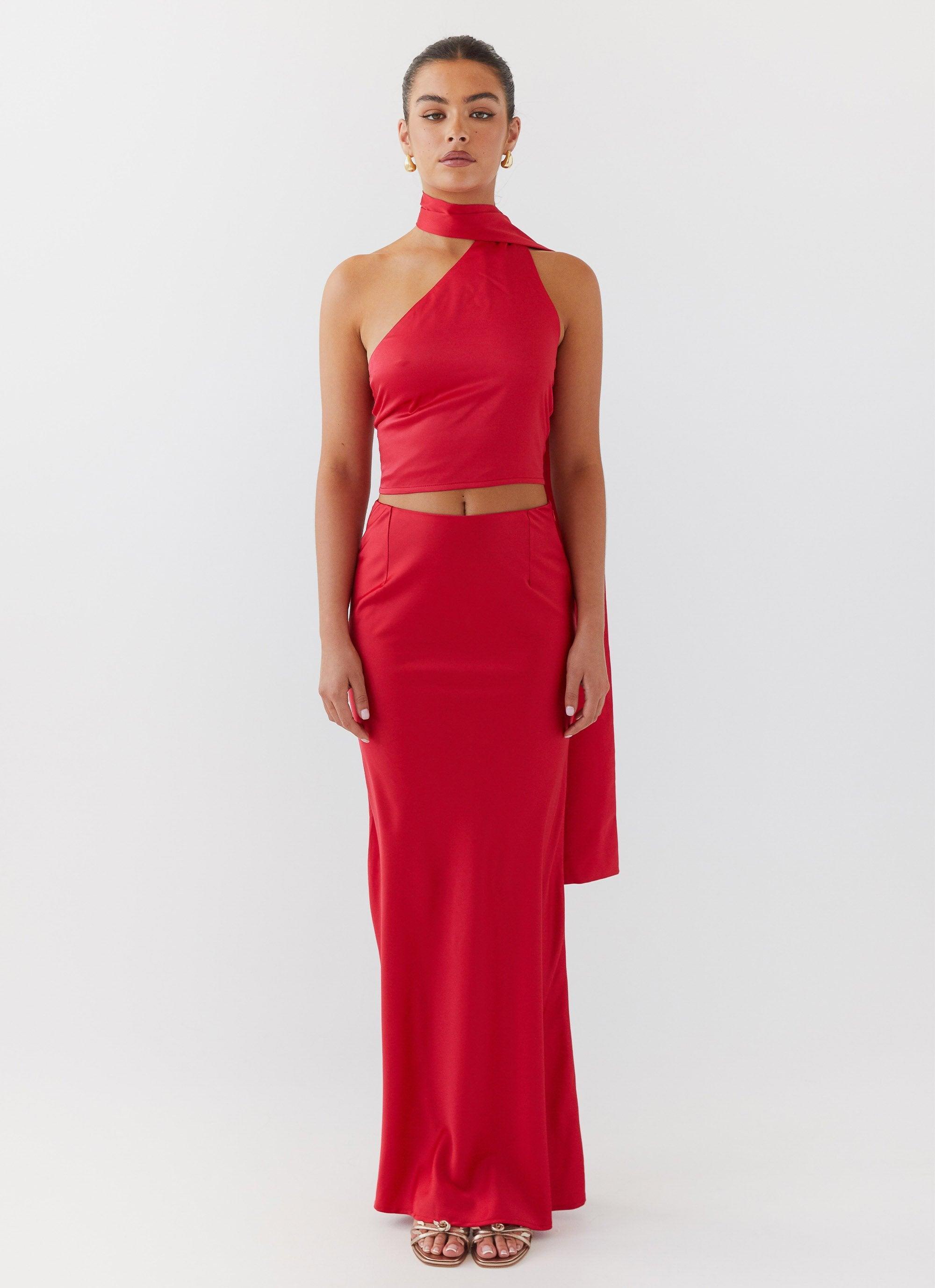 Josefina Satin Maxi Skirt - Rouge Red Product Image