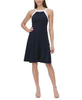 Petite Colorblocked Halter Fit & Flare Dress Product Image