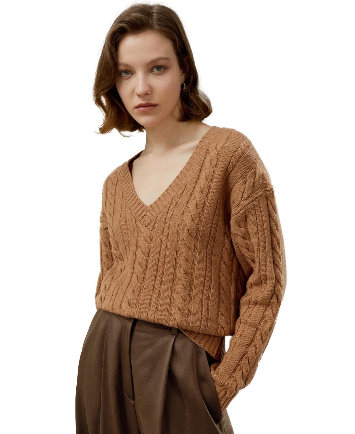 Lilysilk Womens Cable-Knit Wool-Cashmere Blend Sweater Product Image