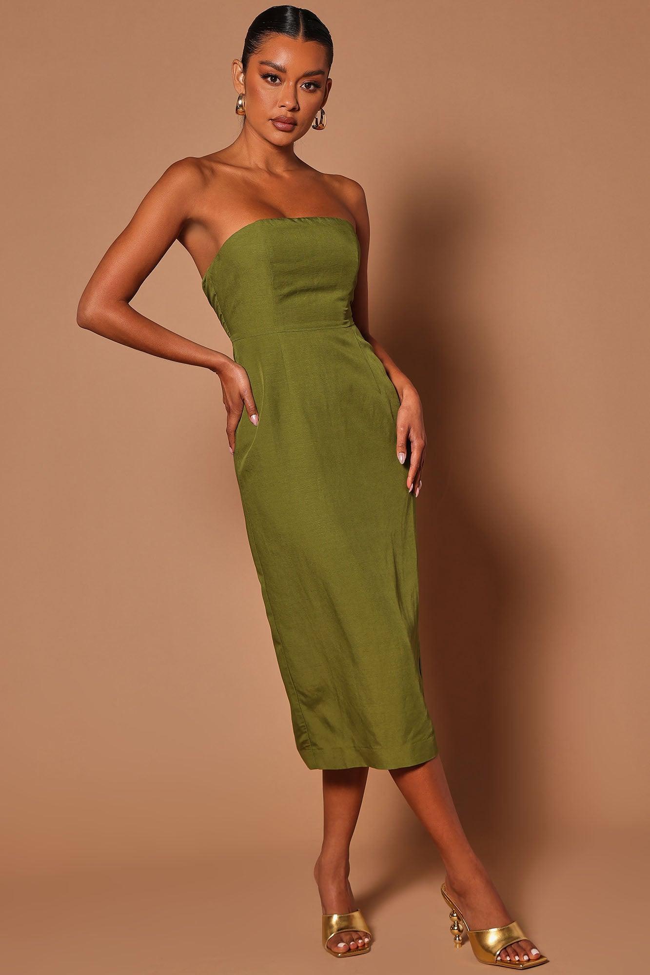 Aggy Linen Midi Dress - Olive product image