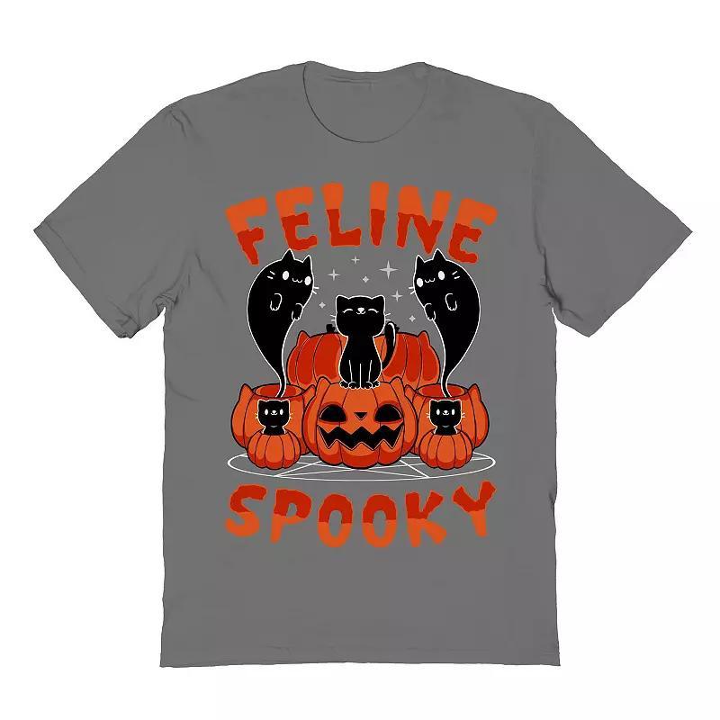 Mens Feline Spooky Halloween Kitten Halloween Graphic Tee Grey Product Image