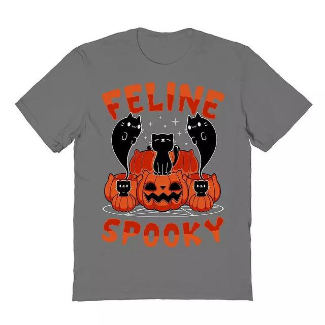 Mens Feline Spooky Halloween Kitten Halloween Graphic Tee Grey Product Image