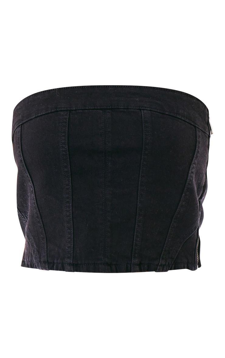 Black Bandeau Seam Detail Denim Corset Top Product Image