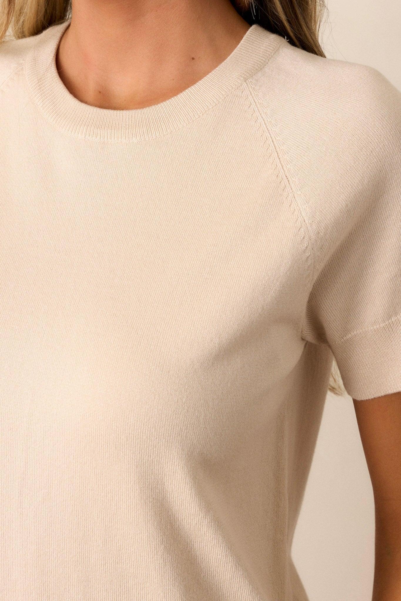 Essential Ease Beige Short Sleeve Sweater Top Product Image