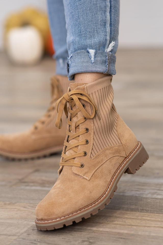 Camel Lace Up Boots With Lug Sole Product Image