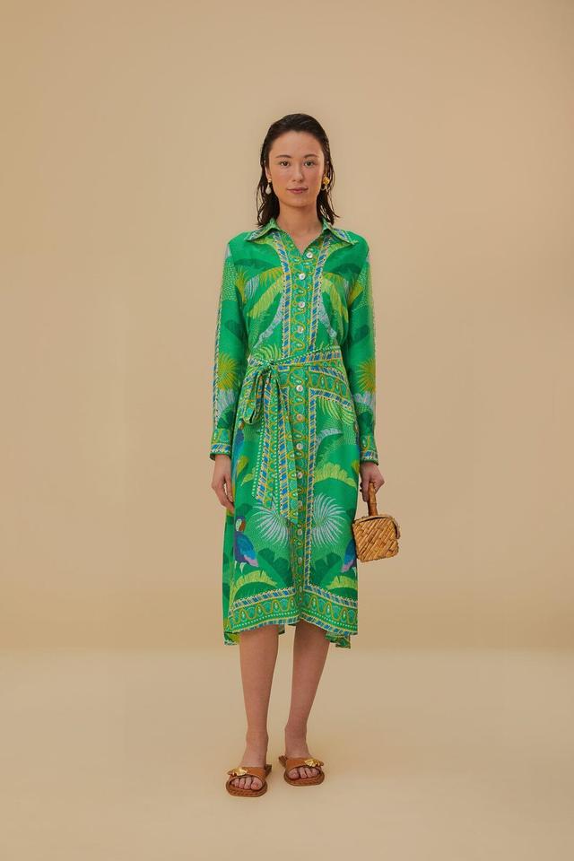 Green Macaw Scarf Lenzing Ecovero Viscose Chemise Dress, MACAW SCARF GREEN / XS Product Image