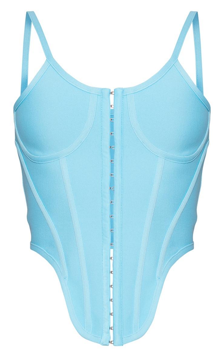 Aqua Blue Bandage Hook And Eye Dip Hem Corset Product Image