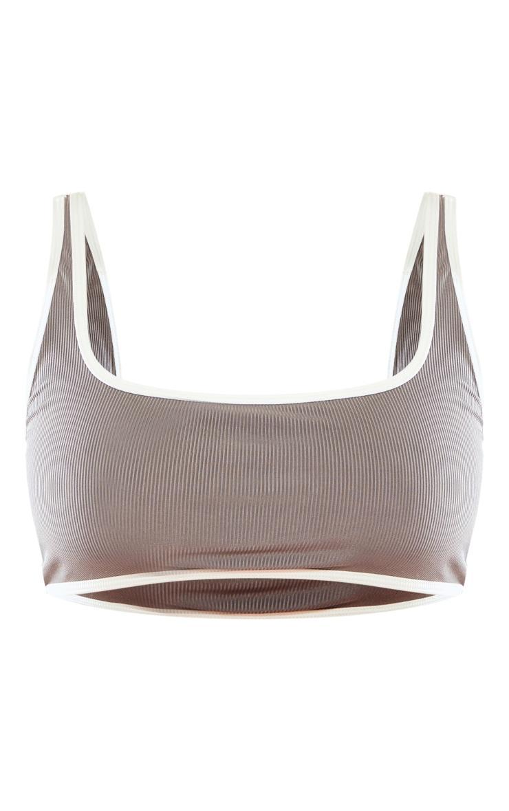 Grey Ribbed Contrast Bikini Top Product Image