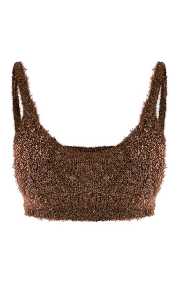 Chocolate Eyelash Bobble Knit Mini Crop Top Product Image