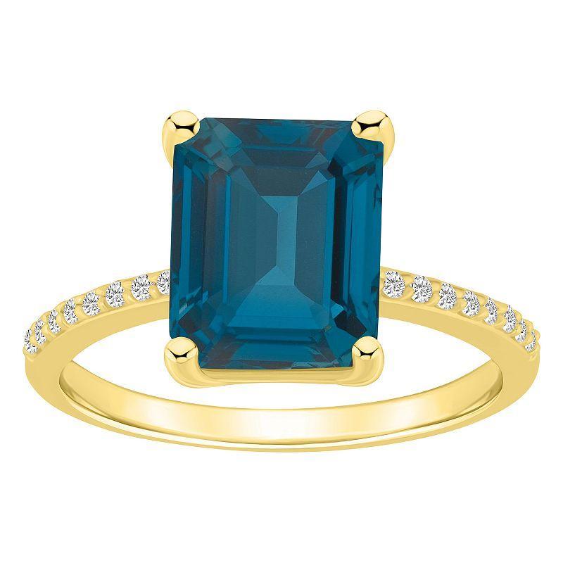 Alyson Layne 14k Gold Emerald-Cut London Blue Topaz & 1/10 Carat T.W. Diamond Ring, Womens Product Image