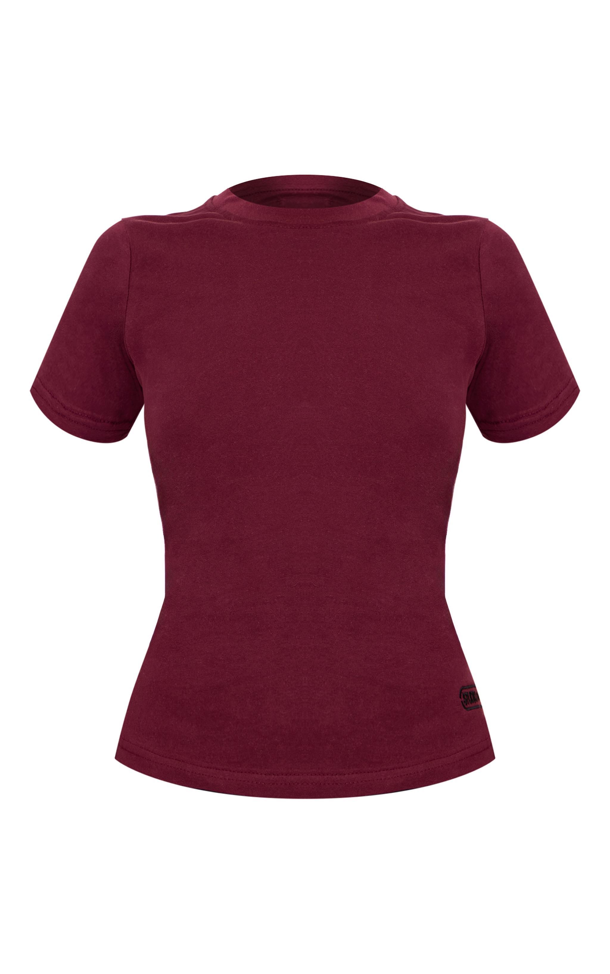 Burgundy Studio Archives Embroidered Cotton Short Sleeve Longline Top Product Image