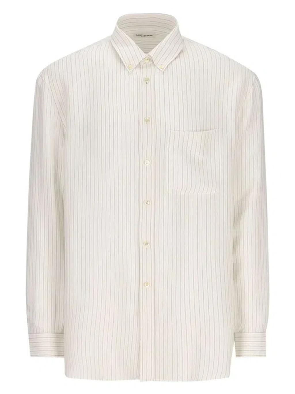 Men's Logo Embroidered Striped Shirt In White Product Image