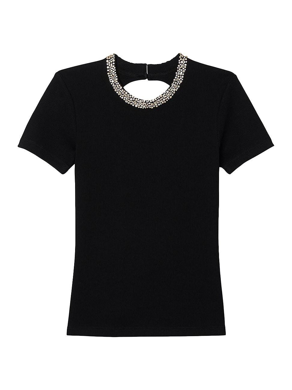 Womens T-Shirt with Rhinestone Trim Product Image