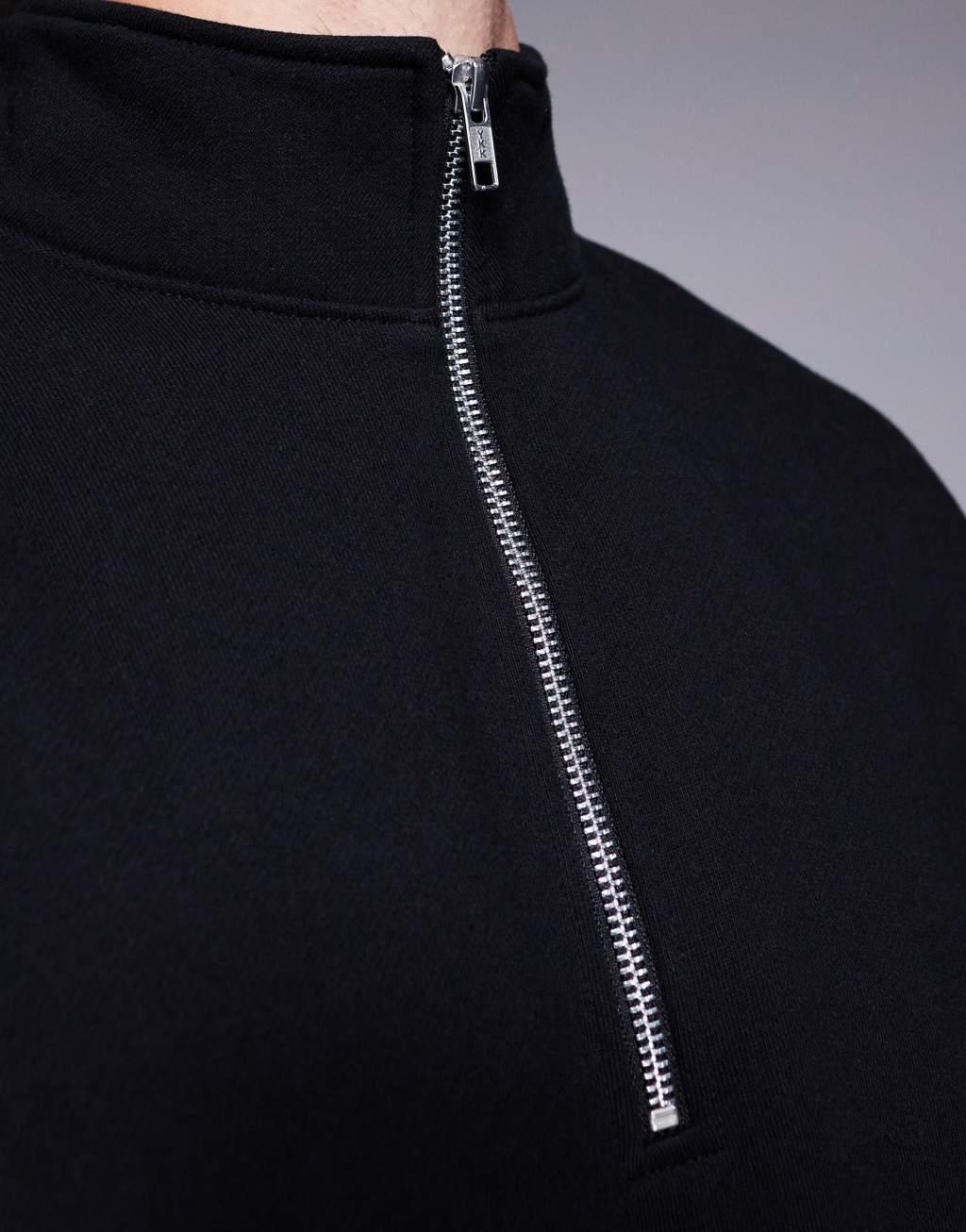 ASOS DESIGN premium heavyweight oversized quarter zip sweatshirt in black Product Image